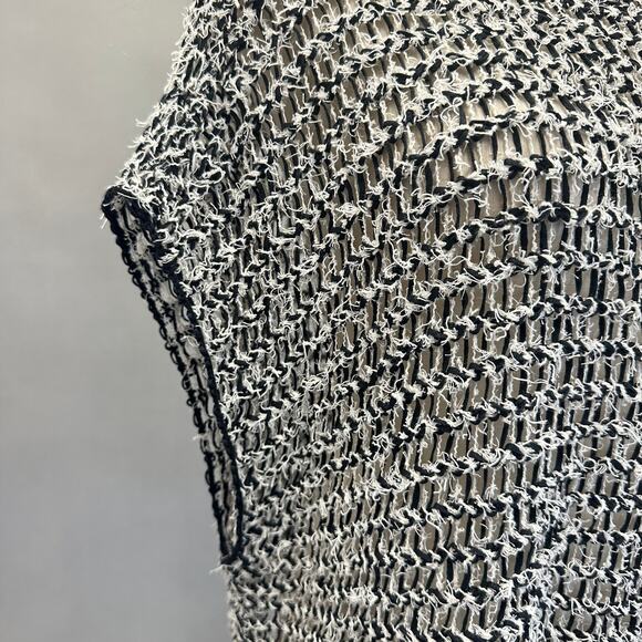 Eileen Fisher Boxy Open Knit Sheer Cropped Sweater black & white  size XS - Picture 9 of 16